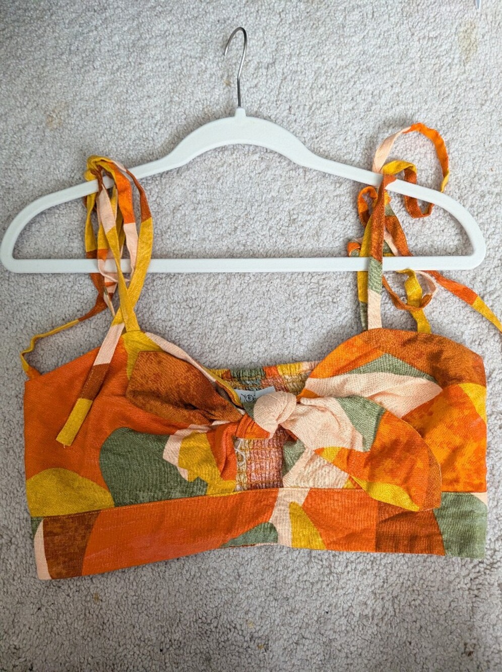 Women’s Orange Multi-Color Tie-Front Crop Top, Medium
